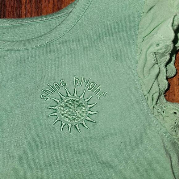 6 for $25🎃 Garanimals Green Flutter Sleeve Top W/ Embroidery Eyelet Details 3T - Picture 2 of 5